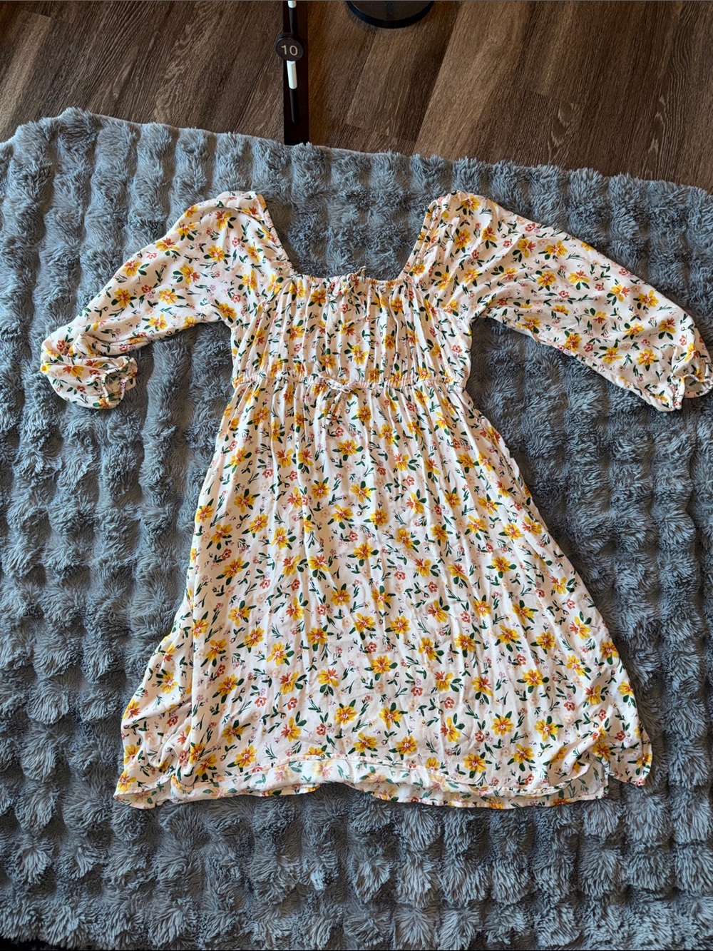 Floral Long-Sleeve Dress - Light Pink with Yellow Floral